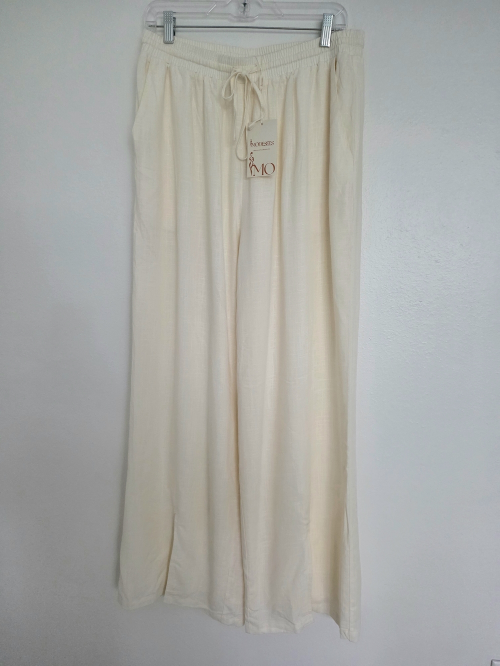 Modesees Linen Blend Wide Leg Pants NWT Cream Side Slit Coastal Grandmother XL